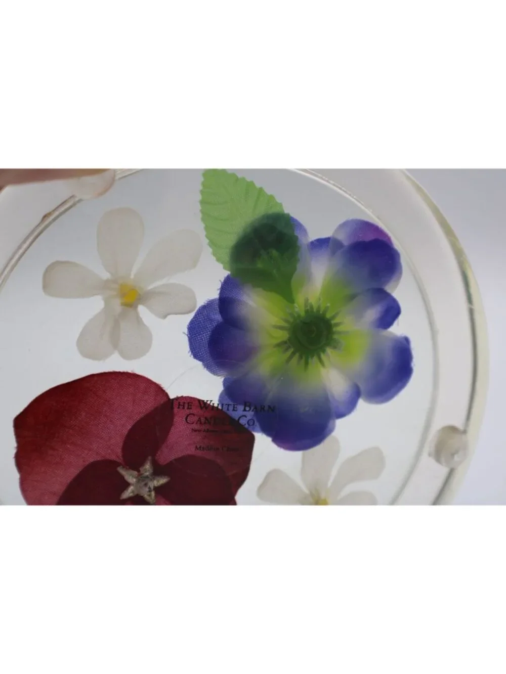 Pressed Flower Floral Resin Footed Candle Holder White Barn Candle Company Vtg